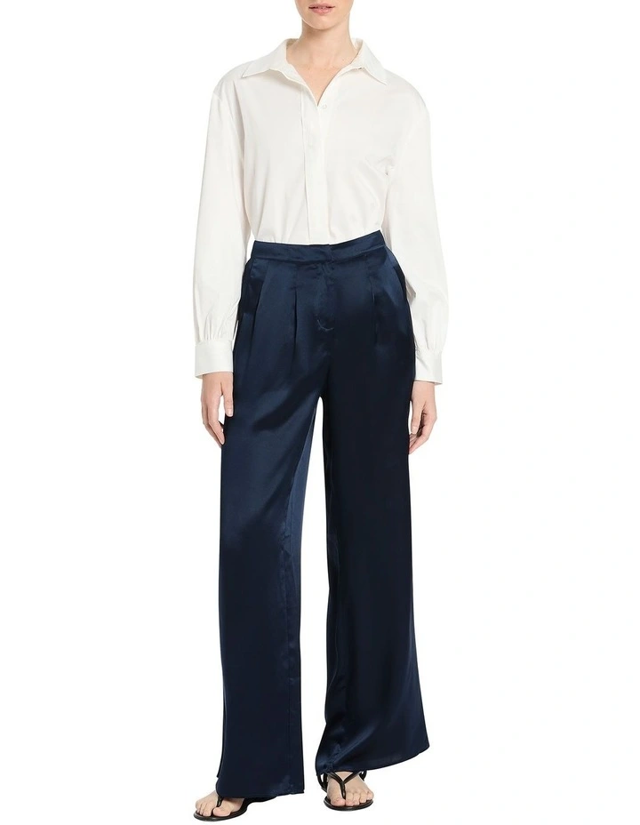Archie Silk Palazzo Pant in Navy