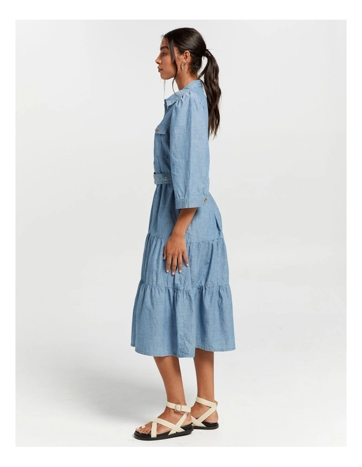 Paulina Hilsa Cotton Dress in Medium Blue Denim