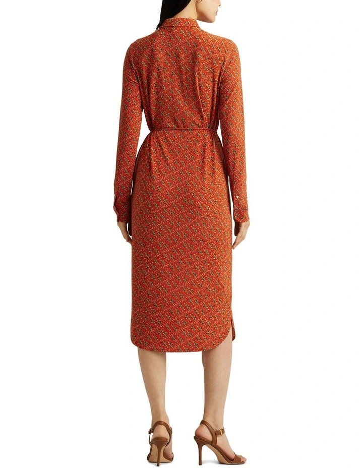 Equestrian-Print Jersey Shirtdress in Orang