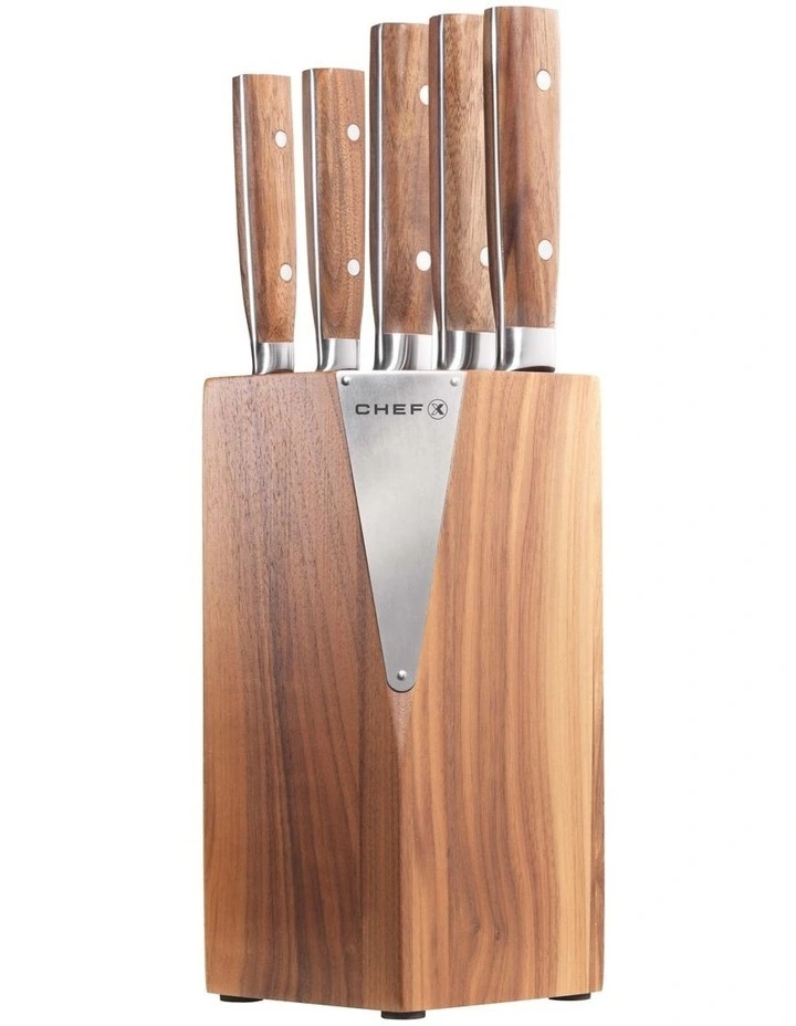6 Piece Knife Block Set in Walnut