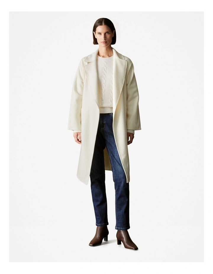 Double Faced Wool Belted Wrap Coat in Vanilla