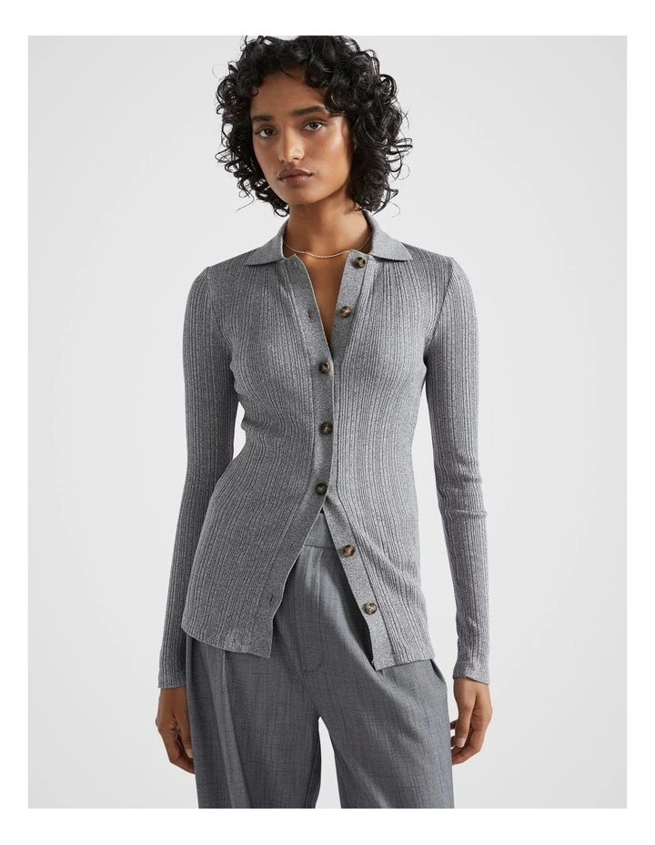 Variegated Rib Polo Top in Wolf Marle