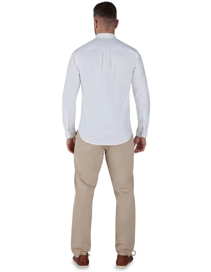 Long Sleeve Cotton Oxford Shirt in White