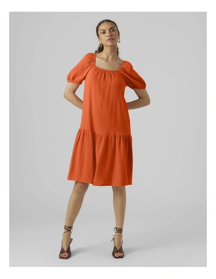 Natali 2/4 Sleeve Cotton Dress in Red