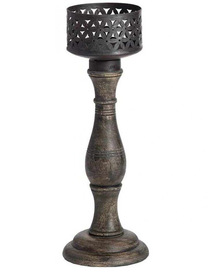 Handcrafted Long Chateau Pillar Candleholder 35cm in Black