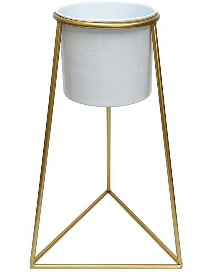 Metal Planter on Gold Pyramid Stand 45cm in Multi