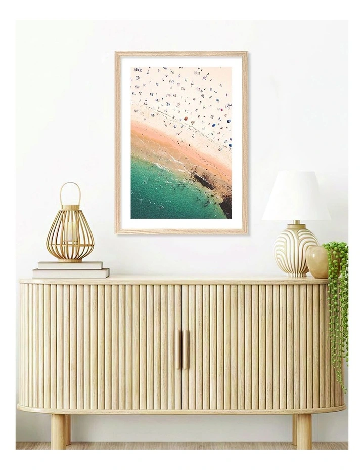 Australian Made Coogee Beach Life Art Print A2 in Natural Frame