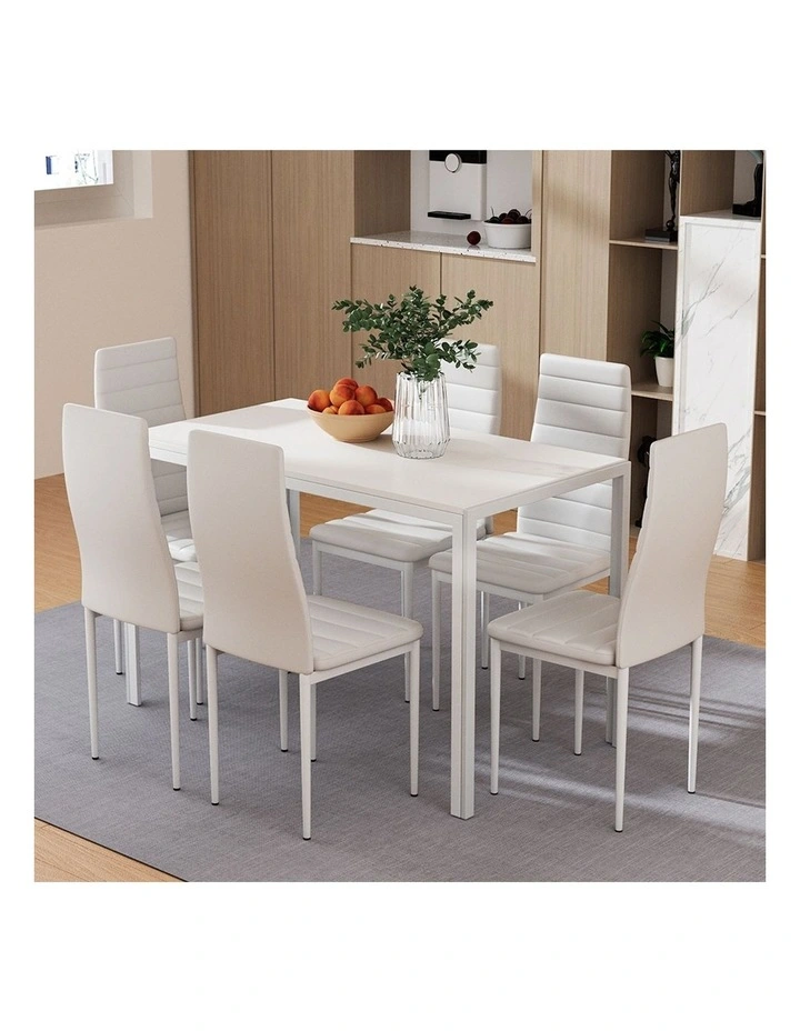 7 Piece Wooden Dining Table Set in White