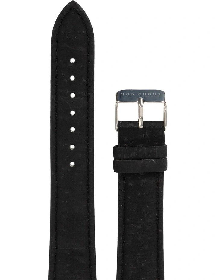 Cork Leather Vegan Watch Strap 18mm in Black/Silver