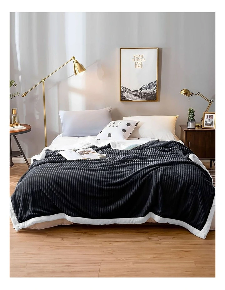 Double Sided Thick Flannel Throw in Black
