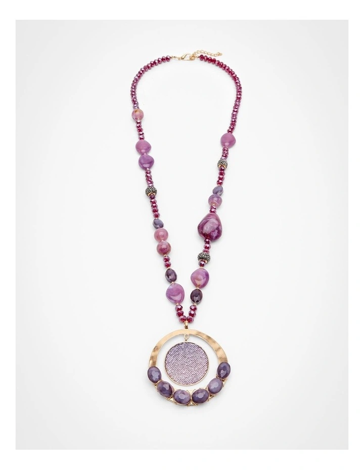 Crystal Gong Necklace in Purple