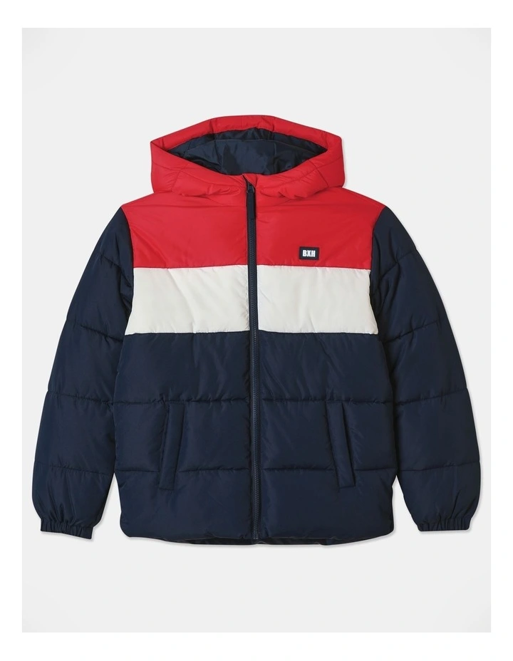 Recycled Puffer Jacket With Hood in Red