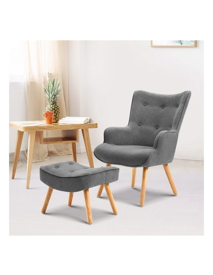 Armchair Set with Ottoman in Grey