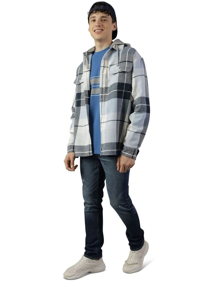 Super Soft Hooded Flannel Shirt in Bright Blue