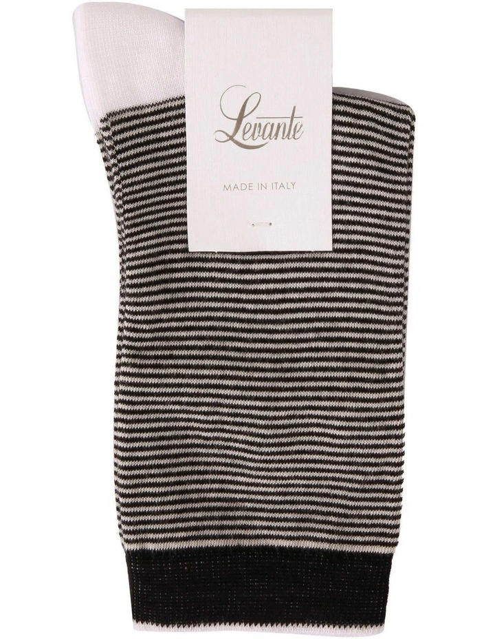 Lina Cotton Rich Fine Stripe Crew Length Socks in Creme/Ink