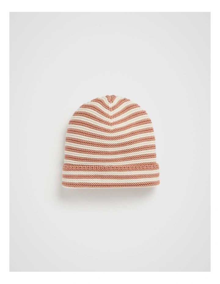 Stripe Knit Beanie in Almond
