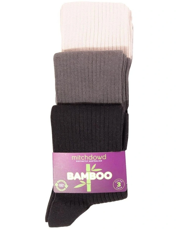 Bamboo Rib Crew Socks 3 Pack in Assorted