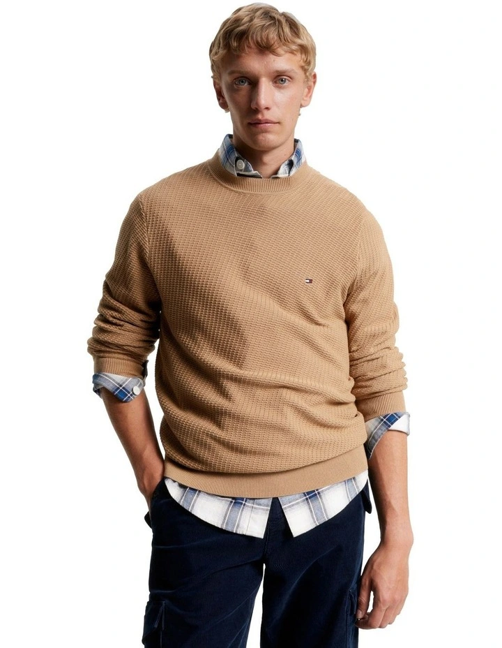Rectangular Structure Crew Neck Knit in Khaki