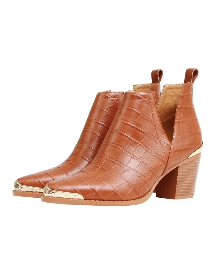 Austin Camel Croc Embossed Ankle Boot
