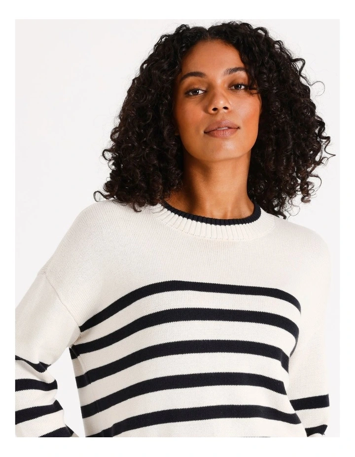 Organic Relaxed Step Hem Crew Neck Jumper in Ivory