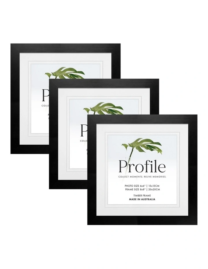 Australia Made Timber Photo Frame 8x8"/6x6" (3 Pack) in Black