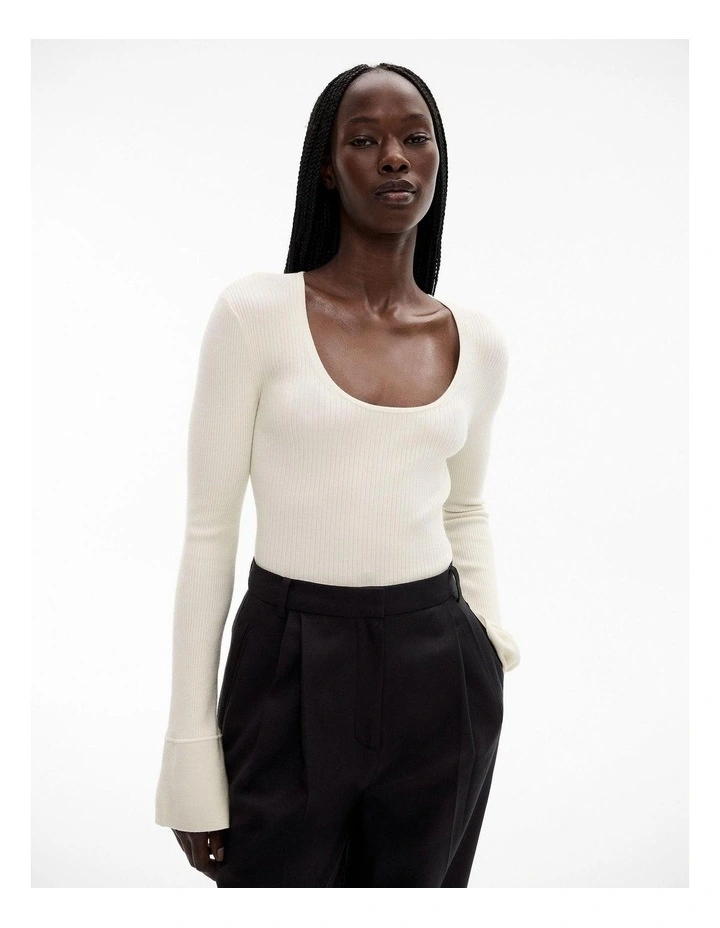 Wool Blend Flare Sleeve Knit in Cream
