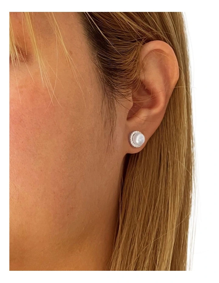Brilliant Halo Pearl Silver Stud Earrings
