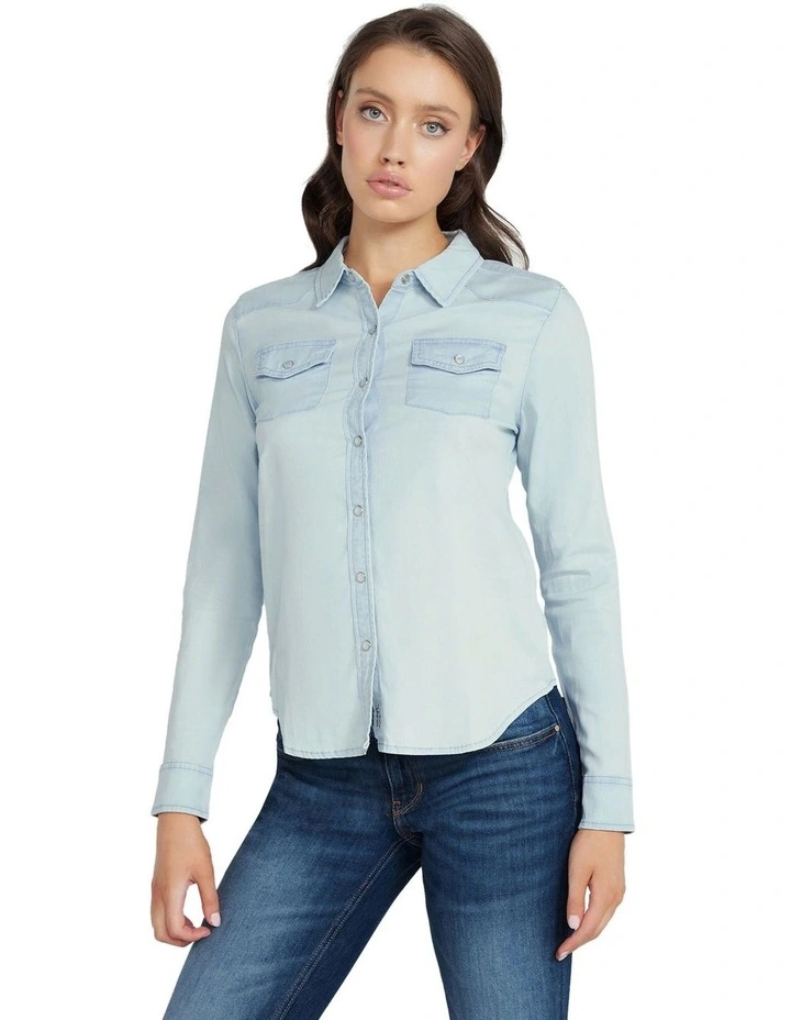 Long Sleeve Riley Denim Shirt in Blue