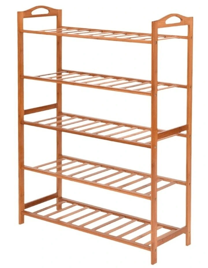 5 Tier Bamboo Shoe Rack 2x in Natural Wood