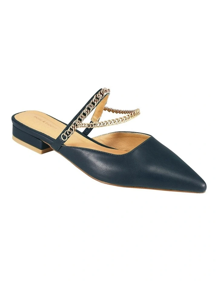 On The Go Leather Flat in Navy