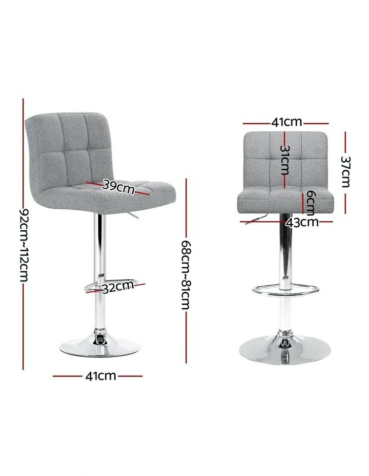Bar Stools Kitchen Stool Chairs Fabric x4 in Grey