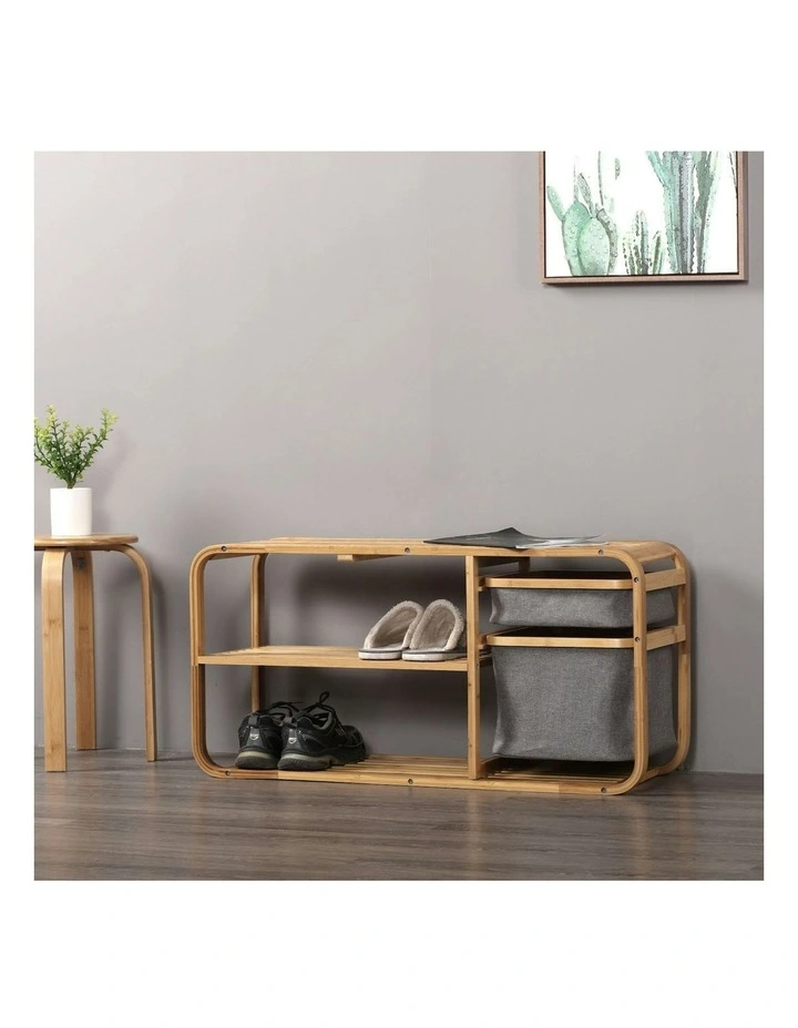 Bamboo Shoe Rack Storage Bench 90x30x44cm in Brown