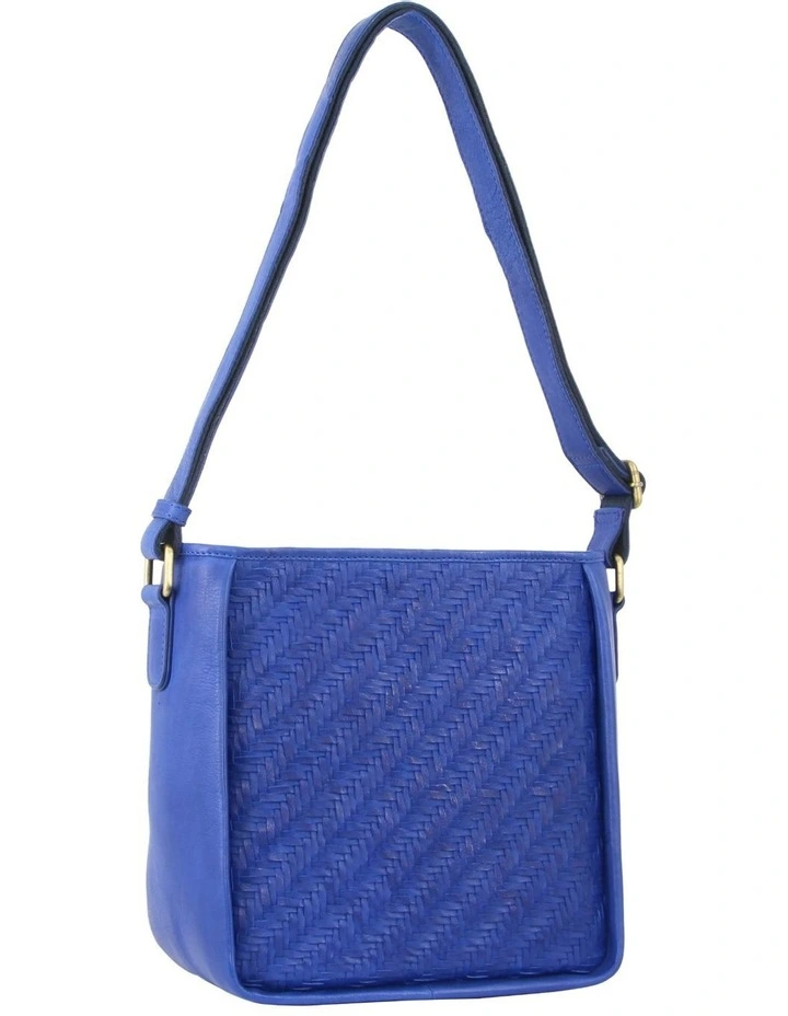 Woven Embossed Leather Cross-Body Bag in Royal Blue