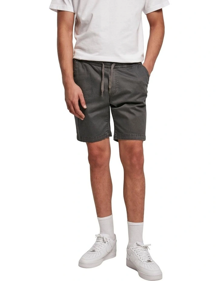 Stretch Twill Jog Shorts in Dark Shadow