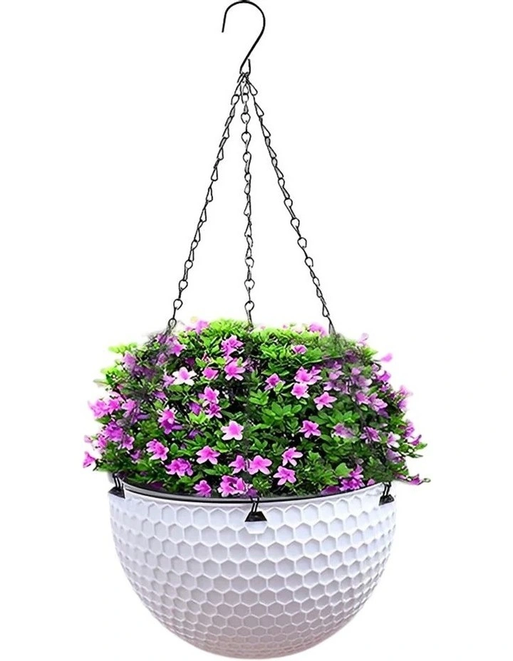 Small Hanging Resin Self Watering Flower Pot in White
