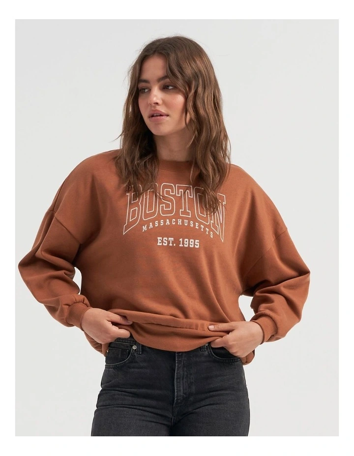 Callie Round Neck Sweatshirt in Brown
