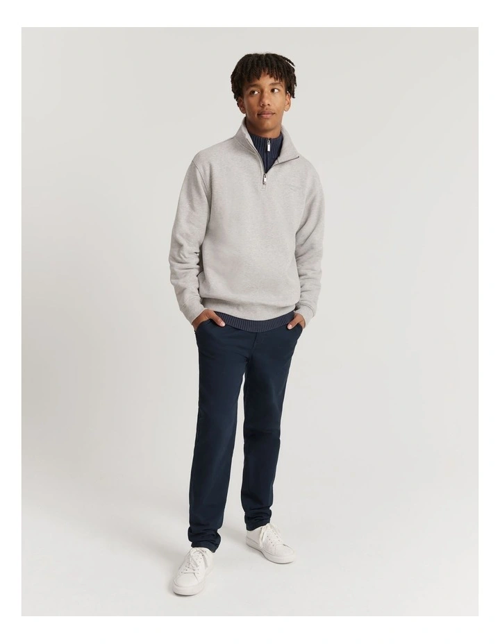 Teen Recycled Cotton Blend Modern Logo Half Zip Sweat in Light Grey Marle