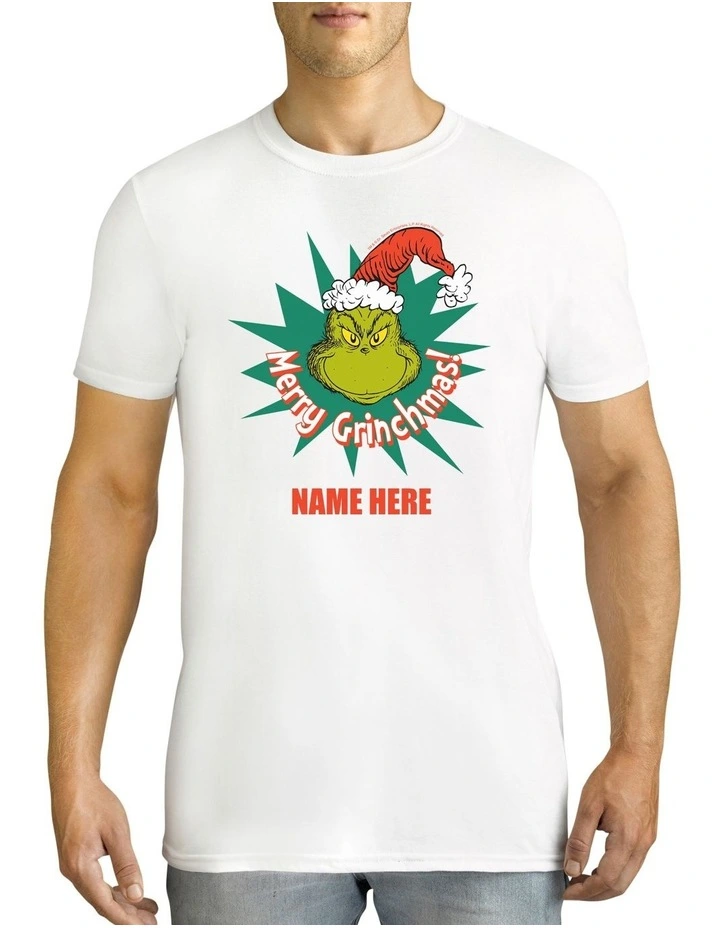 Men's Dr.Seuss Merry Grinchmas Personalised Cotton T Shirt