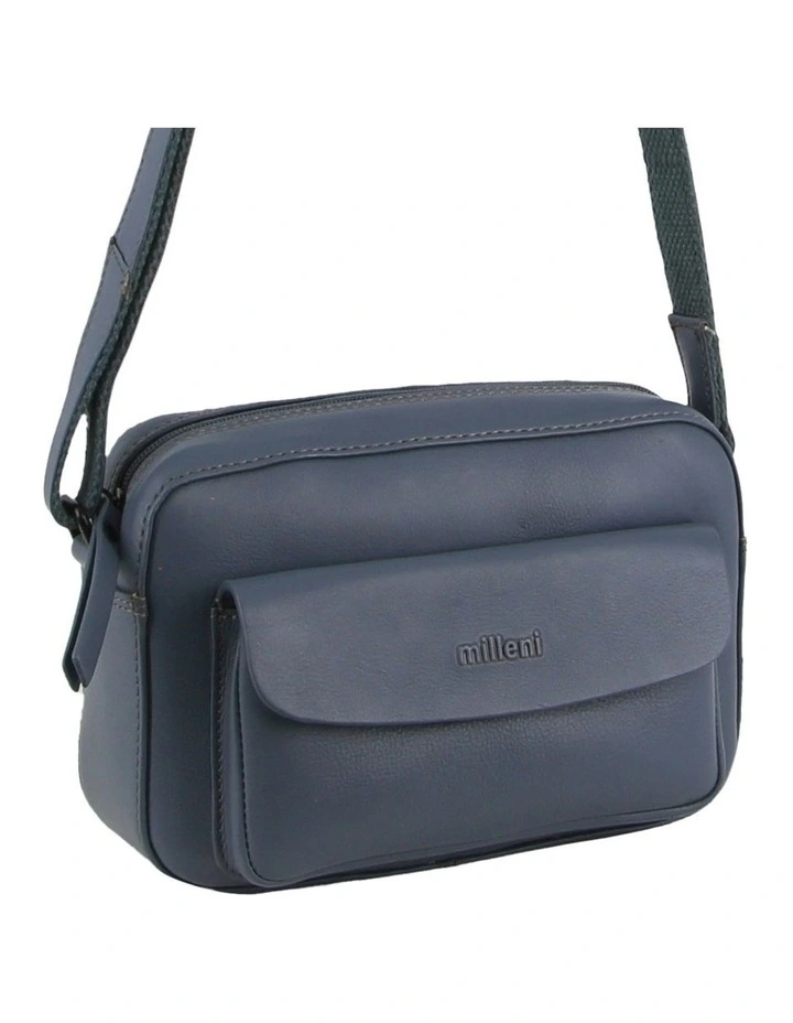 Leather Multi-Zip Cross-Body Bag in Teal