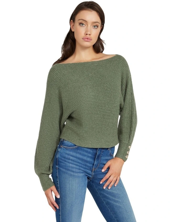 Long Sleeve Button Cuff Isadora Sweater in Lichen Leaf Green He