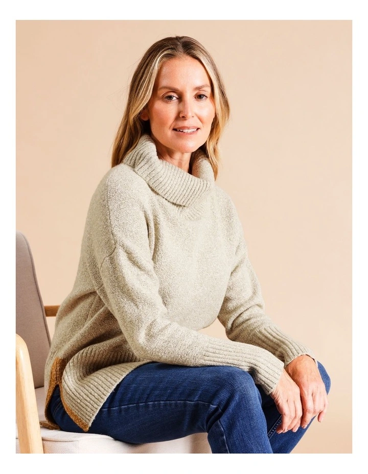 Wide Rib Jumper With Tipping In Neutral/ Ochre