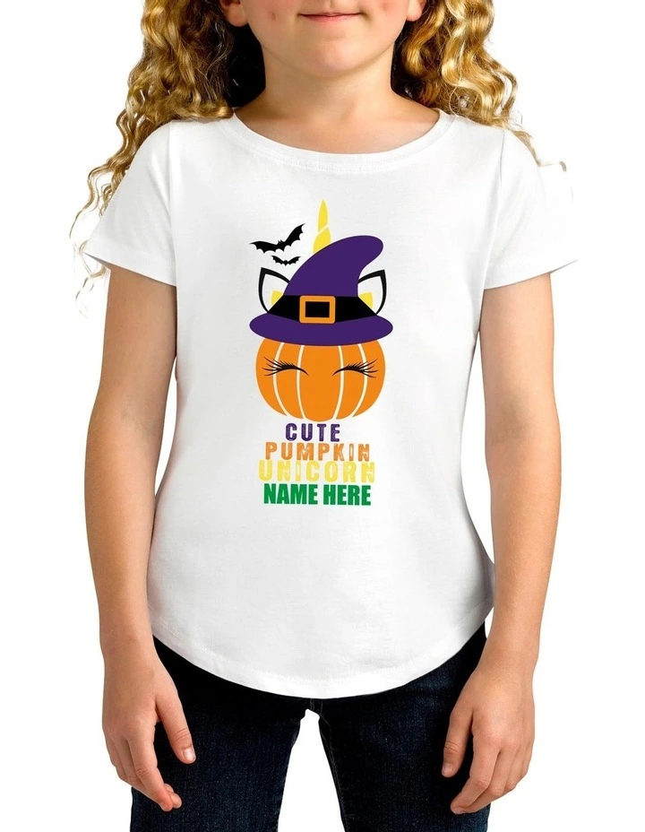 Girl's Halloween Cute Pumpkin Personalised Cotton T-Shirt