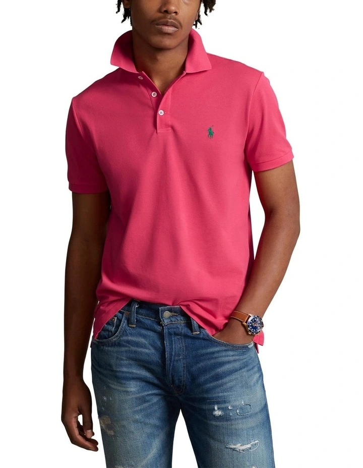 Custom Slim Fit Stretch Mesh Polo Shirt in Pink