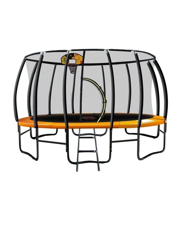 Kahuna 16ft Trampoline Kahuna Jumper Outdoor Round Pad Mat Net Ladder Basketball Set Orange