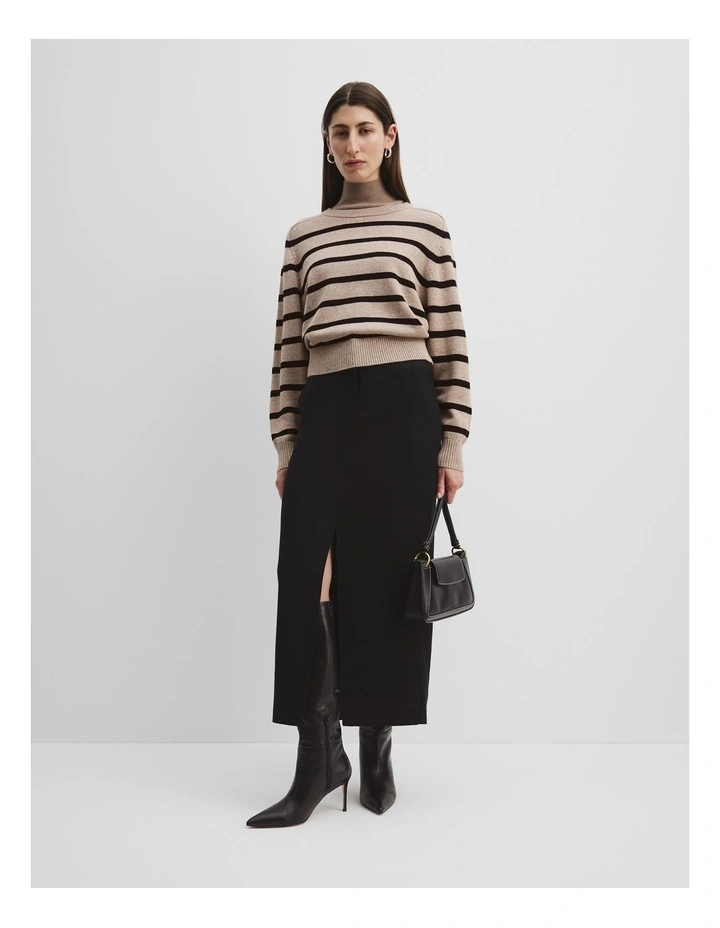 Organically Grown Cotton Blend Stripe Crop Crew Neck Knit in Dune Stripe