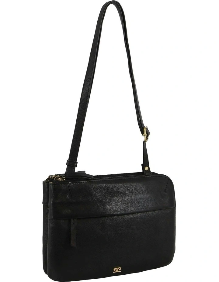 Leather Ladies Crossbody Bag in Black