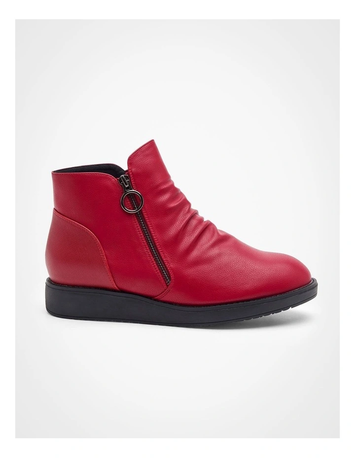 Wedge Ruched Zip Boot in Red