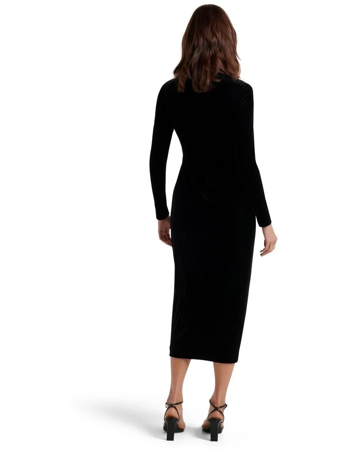 Antionette Wrap Velvet Midi Dress In Black