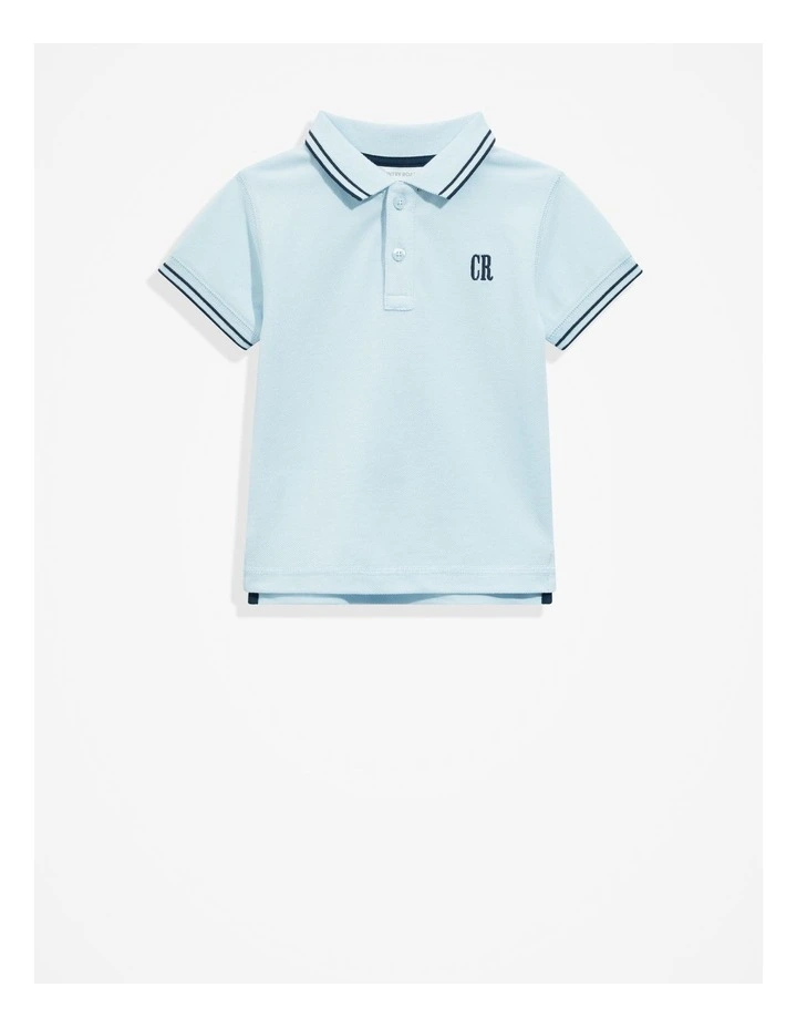 Organically Grown Cotton Logo Polo Shirt in Pale Blue