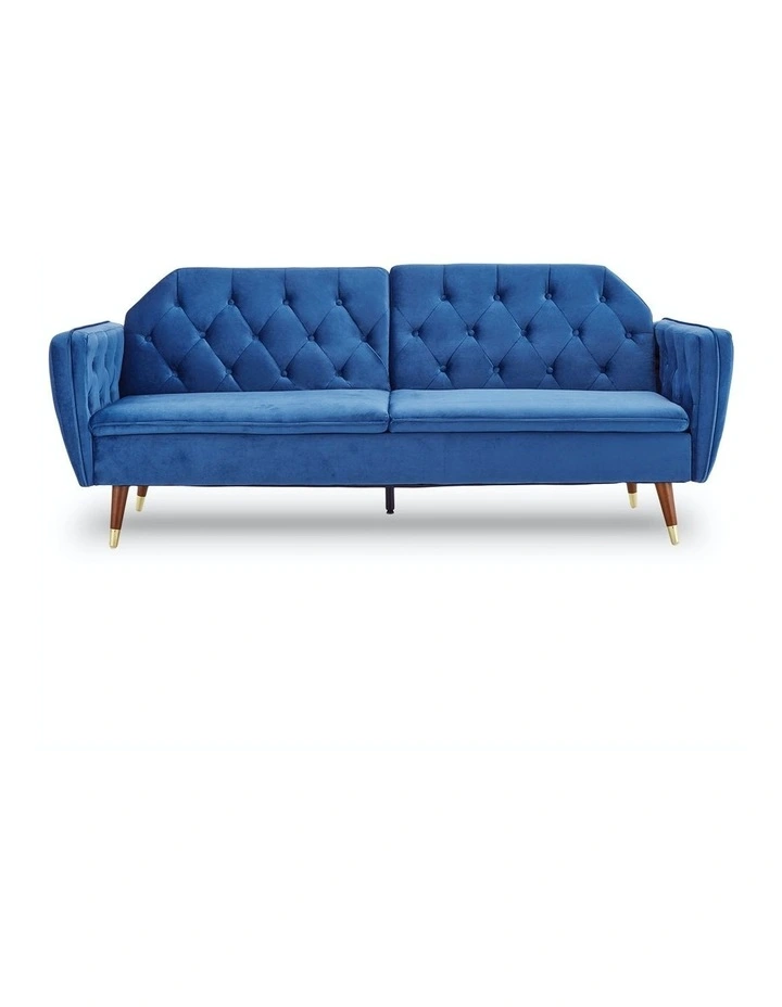 3 Seater Sofa Bed Lounge Futon Couch Modular Furniture Home Faux Velvet Fabric Blue